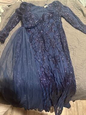 Navy Sequin Embellished Evening Dress